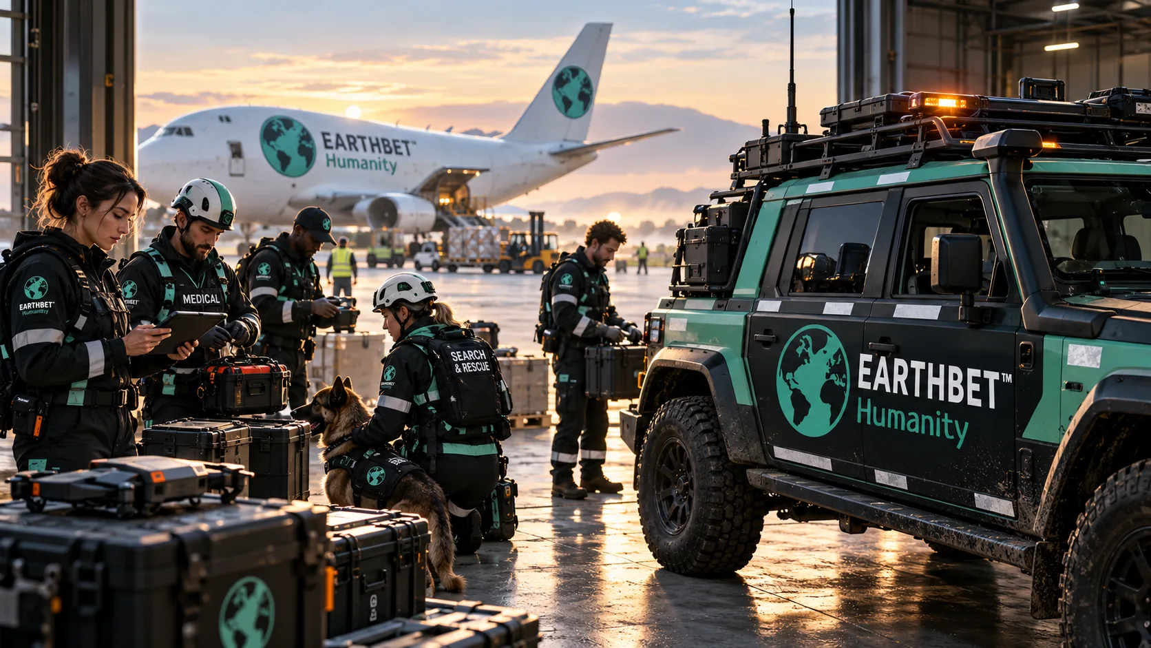 Concept of a future EarthBet Humanity field team at dawn