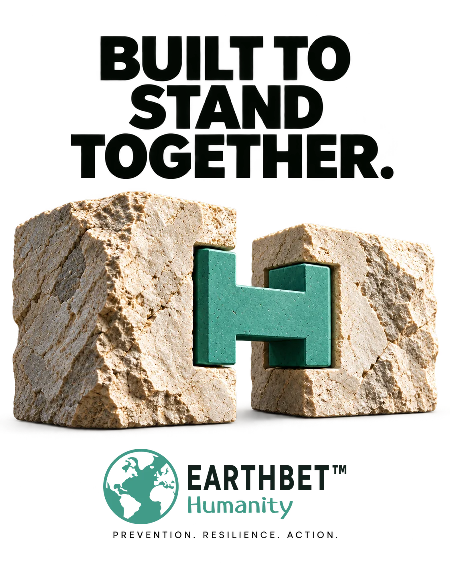 EarthBet Humanity poster: Built to stand together. Prevention, resilience, action.